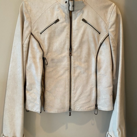 Versace Leather Jacket Off white color with zippers - Picture 4 of 16